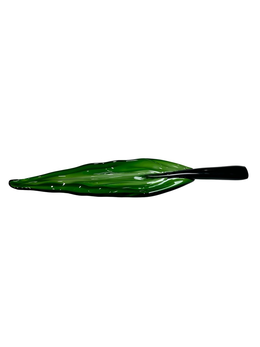 Vintage Murano Style Green Art Glass Leaf Sculpture 18" Long Stem Blade Prop